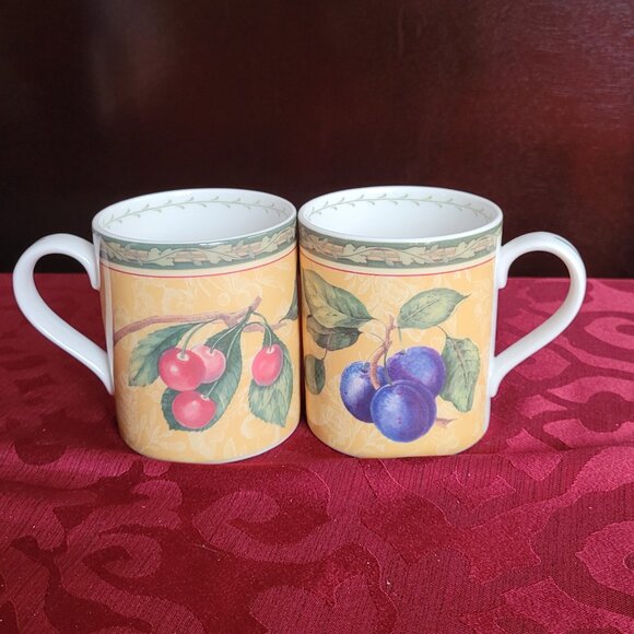 2 Royal Doulton Vintage Orchard Plums Cherries Coffee Mugs - Picture 2 of 4